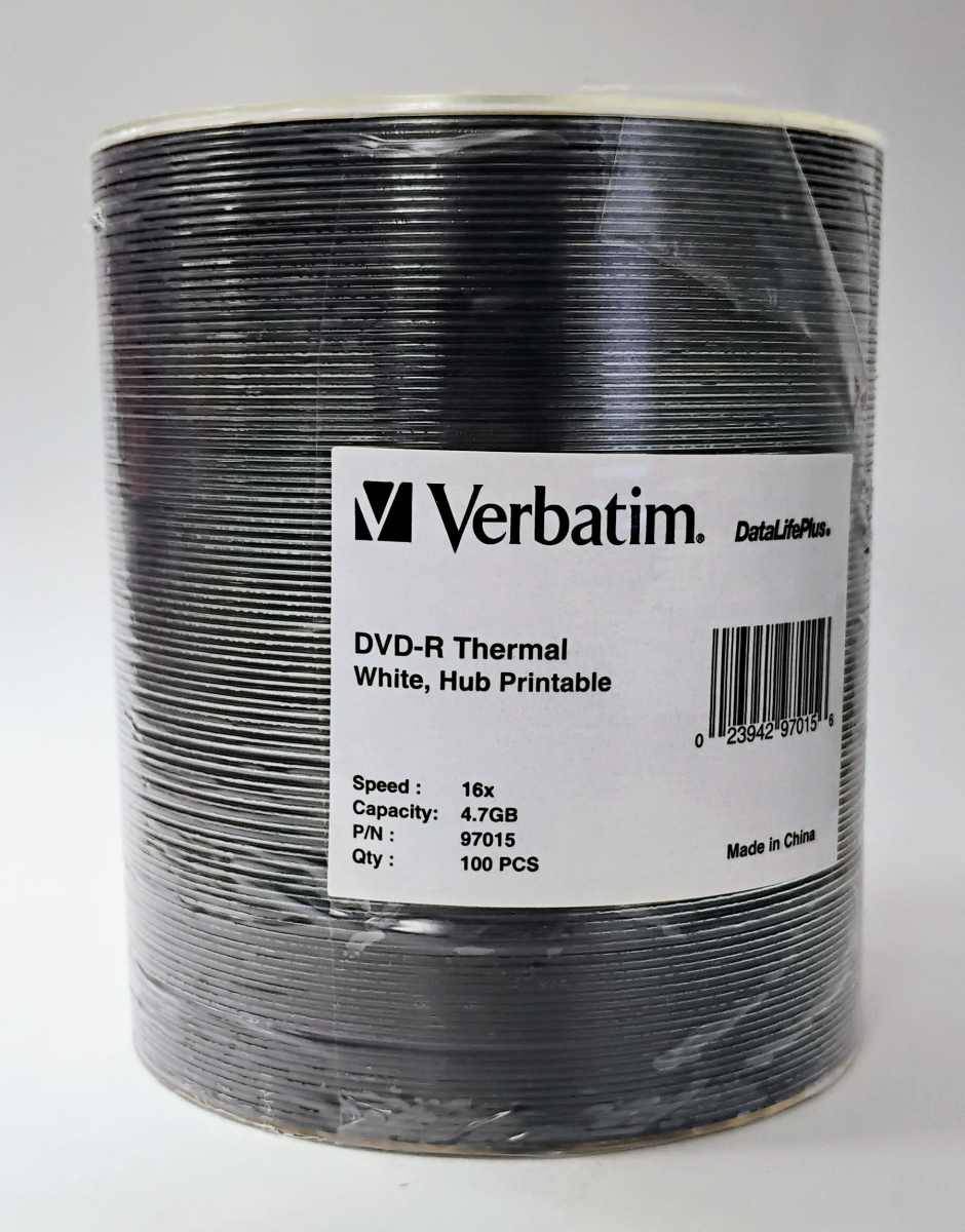 VERBATIM 97015 DVD-R 4.7ギガバイト16X W TP EVR HUB 100PK Verbatim 97015 DVD-R 4.7GB 16x DataLifePlus White Thermal Hub